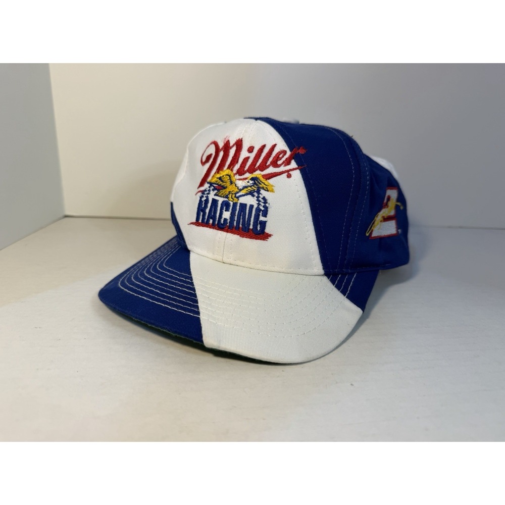 1990s Rusty Wallace #2 Miller Racing Snapback Hat White Blue NASCAR